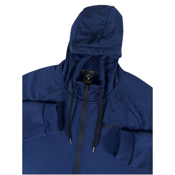 Nike 860465-429 Dri Fit Navy Blue Full Zip Training Hooded Sweatshirt Men's L - Picture 1 of 10